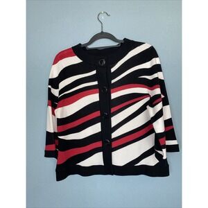 Chico Sweater Jacket Chicos‎ 2 Women's 12/14 Colorblock Red, Black and White